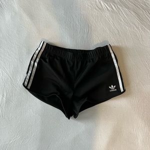 Black adidas shorts, 3 stripes on side, size small.